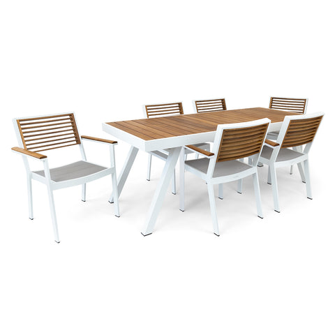 Comedor York para 6 - Blanco y gris
