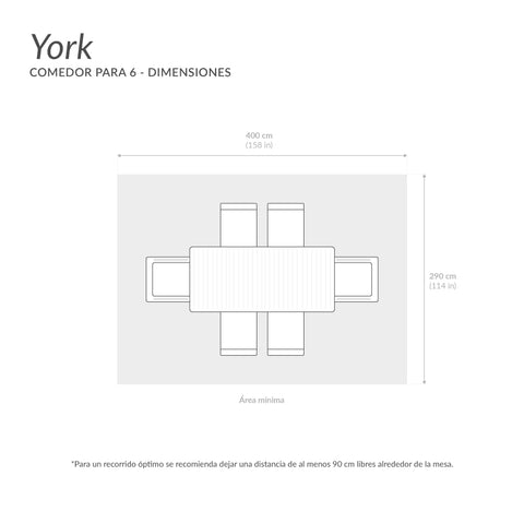 Comedor York para 6 - Blanco y gris