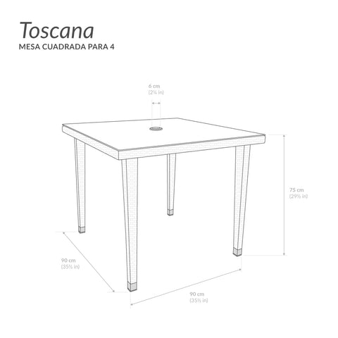Mesa Toscana cuadrada para 4 - Café claro