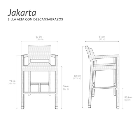 Silla alta Jakarta con descansabrazos - Café oscuro