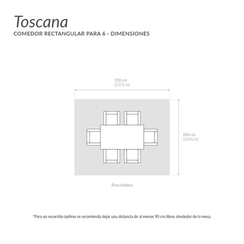 Comedor Toscana rectangular para 6 - Café claro