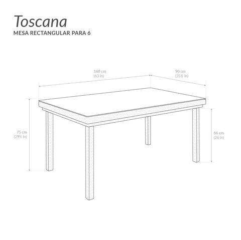 Mesa Toscana rectangular para 6 - Café claro