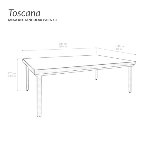 Mesa Toscana rectangular para 10 - Café oscuro