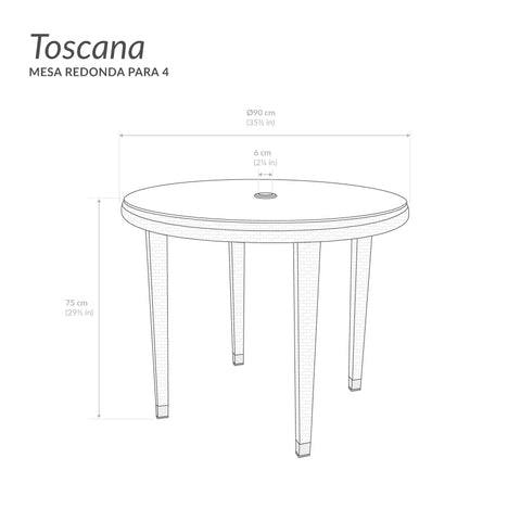 Mesa Toscana redonda para 4 - Café claro
