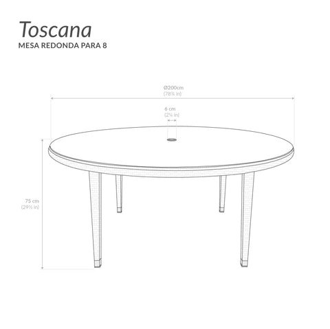 Mesa Toscana redonda para 8 - Café claro